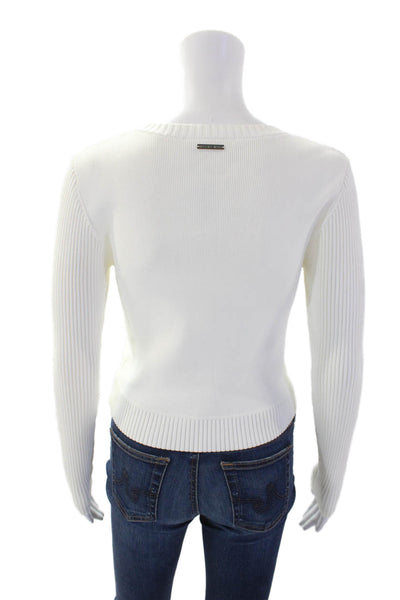 Michael Michael Kors Womens Long Sleeve Scoop Neck Stretch Knit Top White Medium
