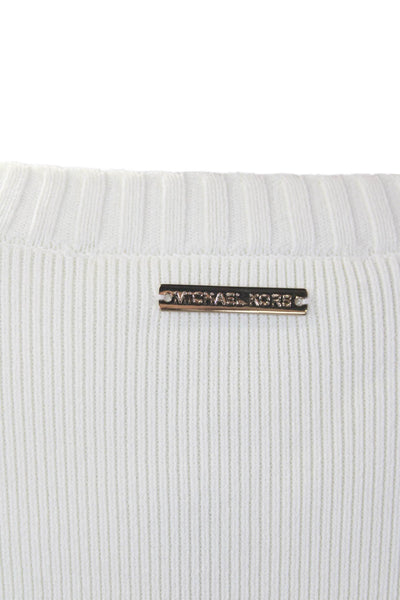 Michael Michael Kors Womens Long Sleeve Scoop Neck Stretch Knit Top White Medium