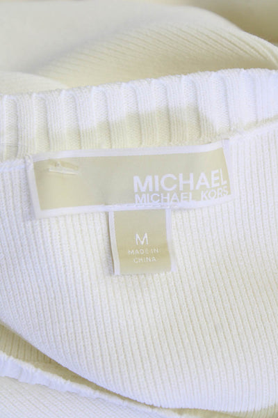Michael Michael Kors Womens Long Sleeve Scoop Neck Stretch Knit Top White Medium