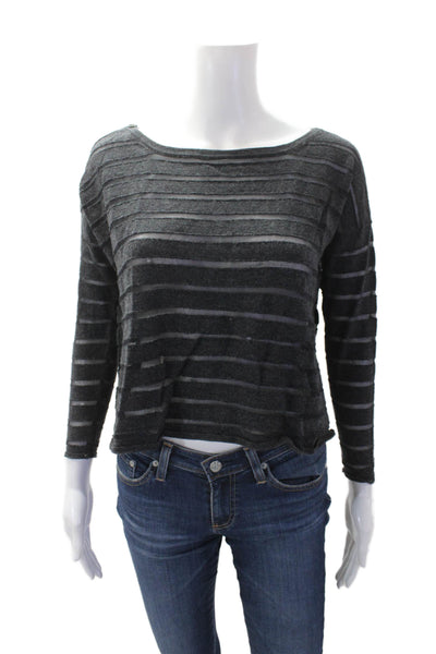 Joie Womens Striped Mesh Print Knitted Long Sleeve Sweater Top Black Size S
