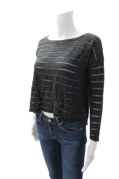 Joie Womens Striped Mesh Print Knitted Long Sleeve Sweater Top Black Size S