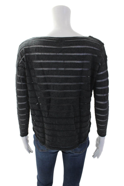 Joie Womens Striped Mesh Print Knitted Long Sleeve Sweater Top Black Size S