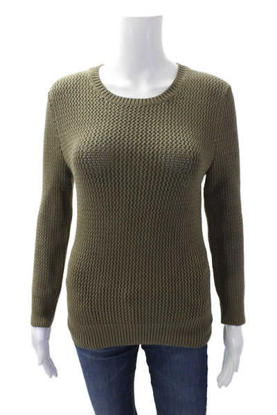 Michael Kors Womens Silk Woven Round Neck Long Sleeve Sweater Green Size M