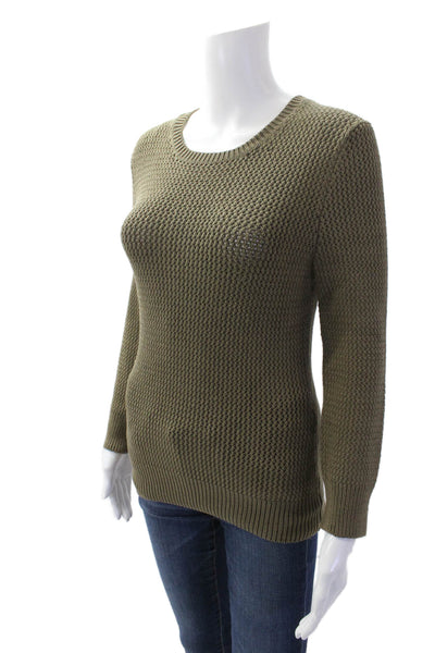 Michael Kors Womens Silk Woven Round Neck Long Sleeve Sweater Green Size M