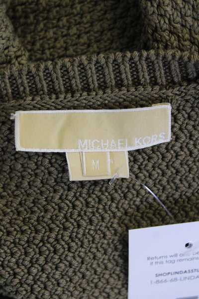 Michael Kors Womens Silk Woven Round Neck Long Sleeve Sweater Green Size M