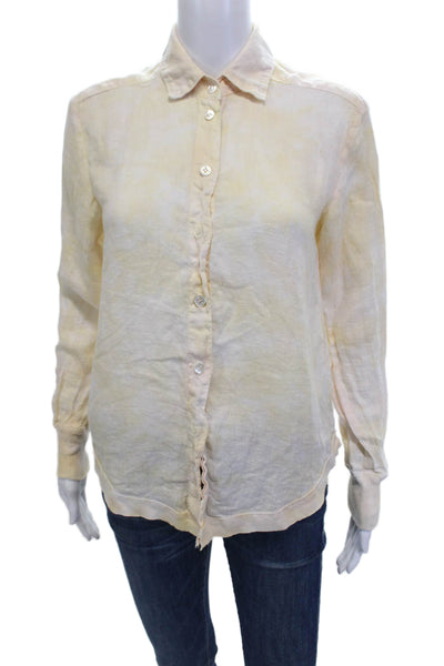 Wilt Womens Button Front Long Sleeve Collared Tie Dyed Shirt Brown White XS
