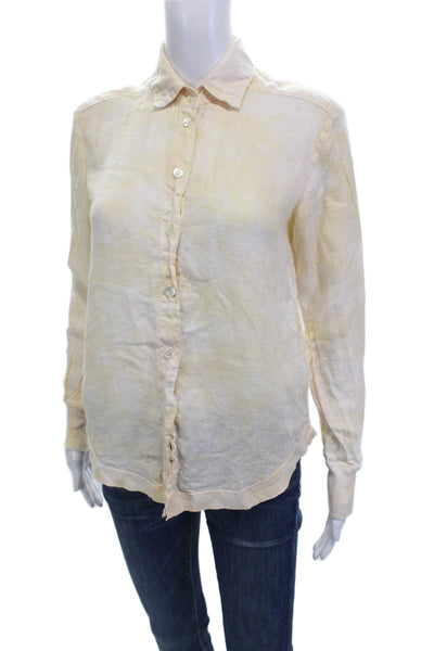 Wilt Womens Button Front Long Sleeve Collared Tie Dyed Shirt Brown White XS