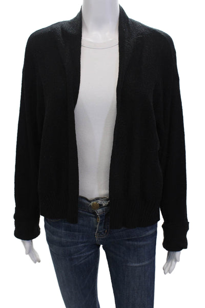 Eileen Fisher Womens Wool Open Knit Cowl Neck Cardigan Top Black Size PL