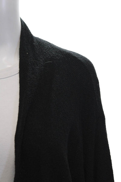 Eileen Fisher Womens Wool Open Knit Cowl Neck Cardigan Top Black Size PL