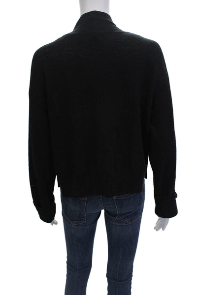 Eileen Fisher Womens Wool Open Knit Cowl Neck Cardigan Top Black Size PL
