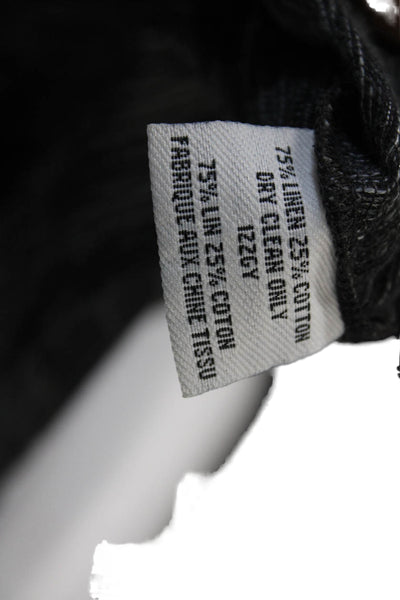 Eileen Fisher Womens Linen Crew Neck Buttoned Long Sleeve Blouse Top Black Sz L