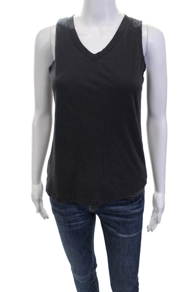 Leallo Womens V Neck Knit Boxy Tank Top Navy Blue Cotton Size Small