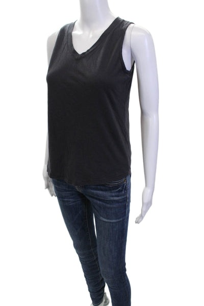 Leallo Womens V Neck Knit Boxy Tank Top Navy Blue Cotton Size Small