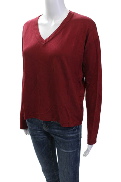 Rag & Bone Womens Long Sleeve V Neck Knit Boxy Shirt Red Size Extra Small