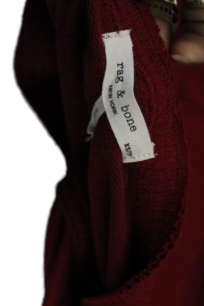 Rag & Bone Womens Long Sleeve V Neck Knit Boxy Shirt Red Size Extra Small