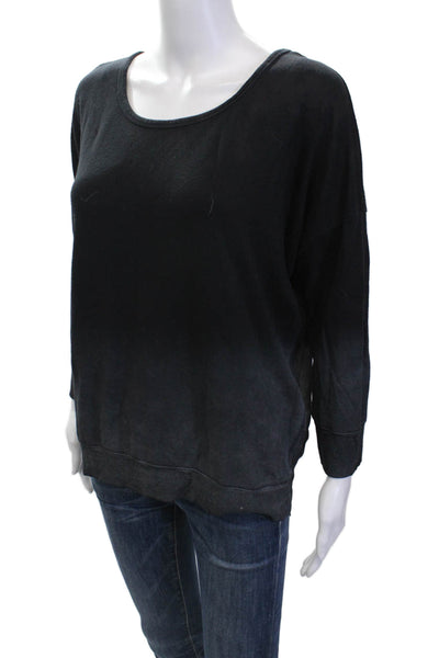 Feel The Piece Womens 3/4 Sleeve Scoop Neck Ombre Sweater Black Gray OS