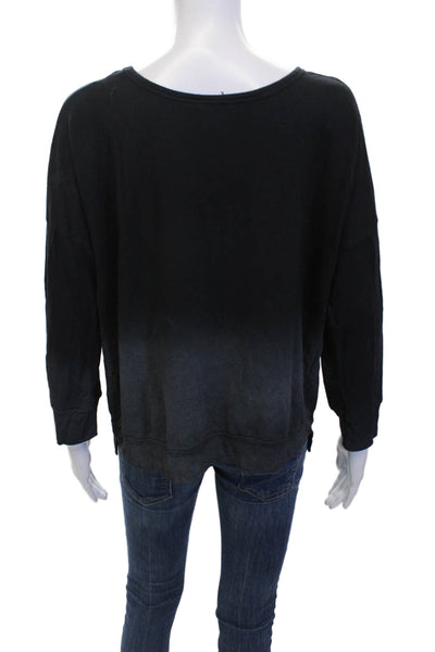 Feel The Piece Womens 3/4 Sleeve Scoop Neck Ombre Sweater Black Gray OS