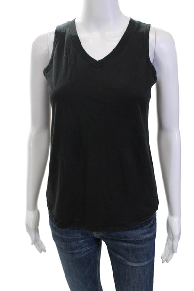 Leallo Womens V Neck Knit Boxy Tank Top Black Cotton Size Extra Small