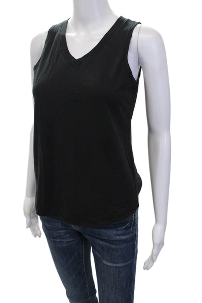 Leallo Womens V Neck Knit Boxy Tank Top Black Cotton Size Extra Small