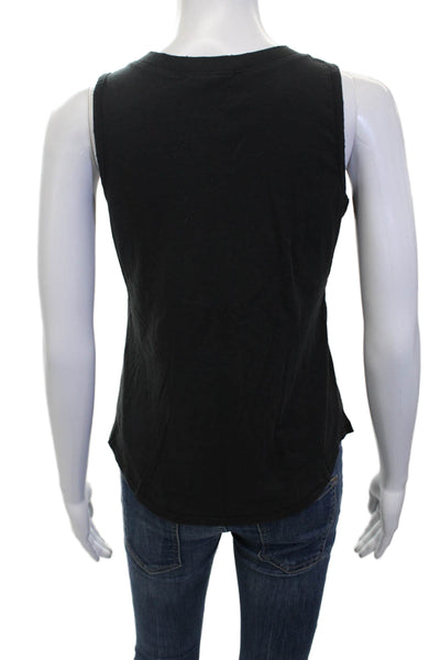 Leallo Womens V Neck Knit Boxy Tank Top Black Cotton Size Extra Small