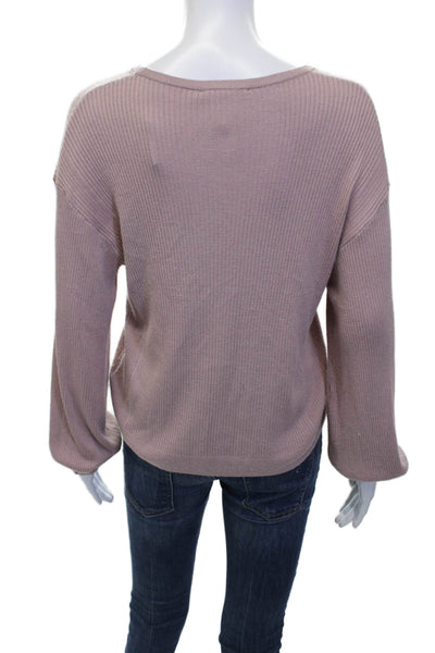 Splendid Women's Long Sleeves Ribbed Pullover Sweater Mauve Size M