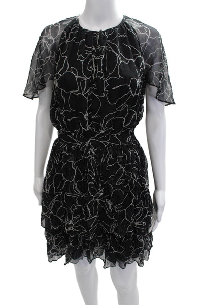 Lover Womens Silk Printed Short Sleeves A Line Dress Black White Size 4