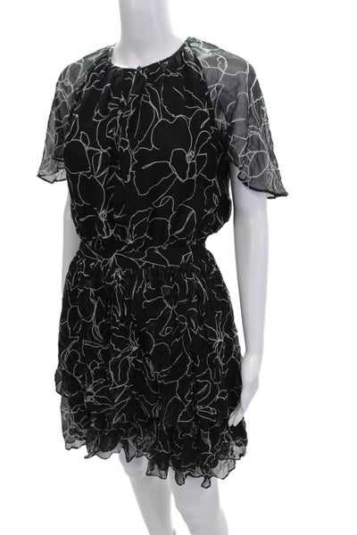 Lover Womens Silk Printed Short Sleeves A Line Dress Black White Size 4