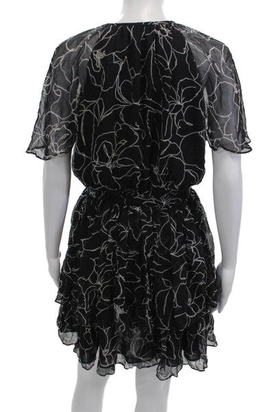 Lover Womens Silk Printed Short Sleeves A Line Dress Black White Size 4