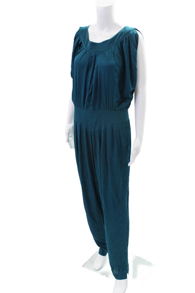Catherine Malandrino Womens Silk Scoop Neck Sleeveless Jumpsuit Teal Size 10