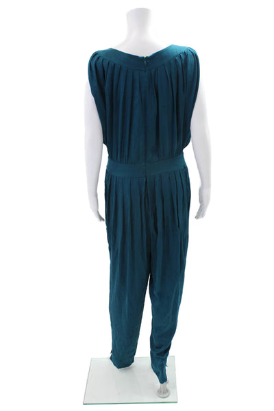 Catherine Malandrino Womens Silk Scoop Neck Sleeveless Jumpsuit Teal Size 10