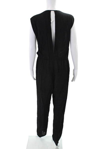Sandro Womens Silk V-Neck Front Zip Sleeveless Jumpsuit Black Size 3