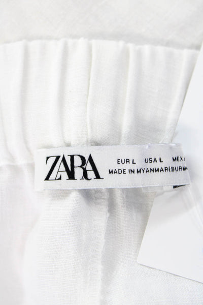 Zara Womens Drawstring High Waisted Wide Leg Pants White Size L