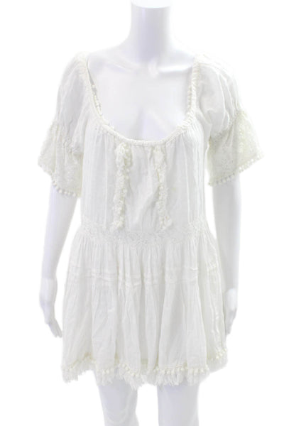 Antica Sartoria By Giacomo Cinque Womens Scoop Neck Lace Trim Dress White Size S