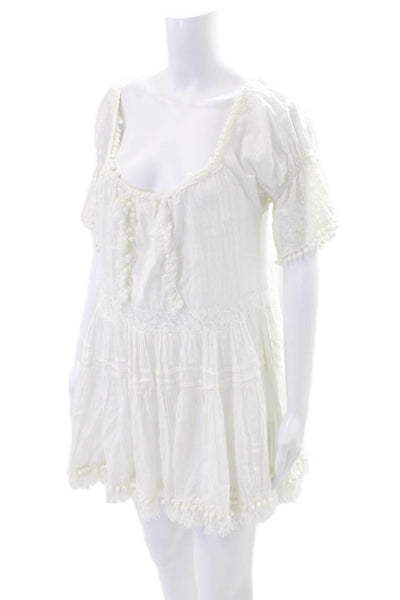 Antica Sartoria By Giacomo Cinque Womens Scoop Neck Lace Trim Dress White Size S