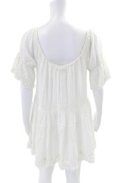 Antica Sartoria By Giacomo Cinque Womens Scoop Neck Lace Trim Dress White Size S