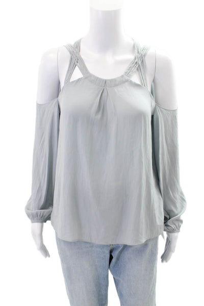 Ramy Brook Womens Cold Shoulder Strappy Long Sleeves Blouse Grey Size Small