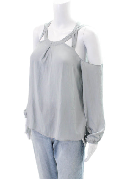 Ramy Brook Womens Cold Shoulder Strappy Long Sleeves Blouse Grey Size Small