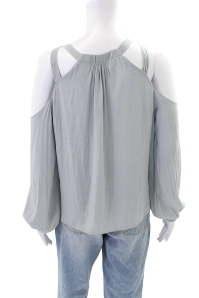 Ramy Brook Womens Cold Shoulder Strappy Long Sleeves Blouse Grey Size Small