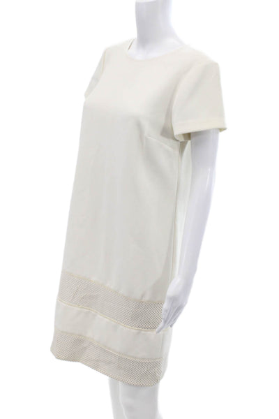 Ann Taylor Women's Short Sleeves Round Neck Mesh Trim Mini Dress Beige Size 8