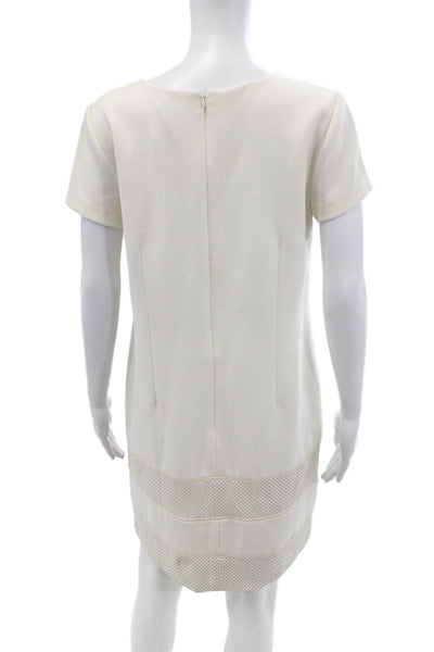 Ann Taylor Women's Short Sleeves Round Neck Mesh Trim Mini Dress Beige Size 8