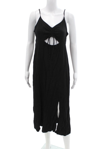 Topshop Women's V-Neck Spaghetti Straps Slit Hem Midi Dress Black Size 10