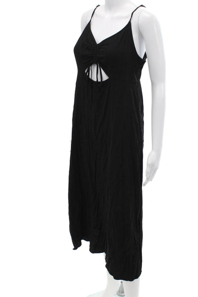 Topshop Women's V-Neck Spaghetti Straps Slit Hem Midi Dress Black Size 10