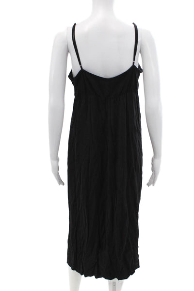 Topshop Women's V-Neck Spaghetti Straps Slit Hem Midi Dress Black Size 10
