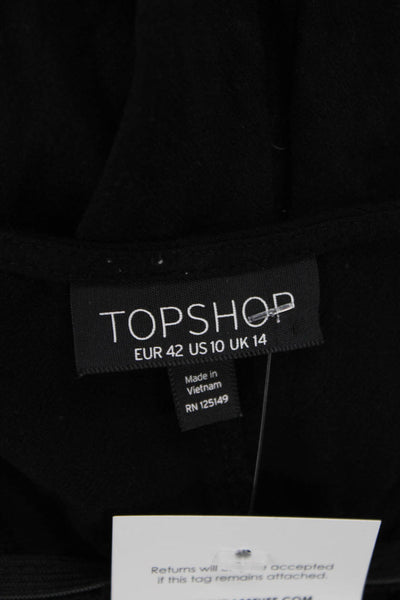 Topshop Women's V-Neck Spaghetti Straps Slit Hem Midi Dress Black Size 10