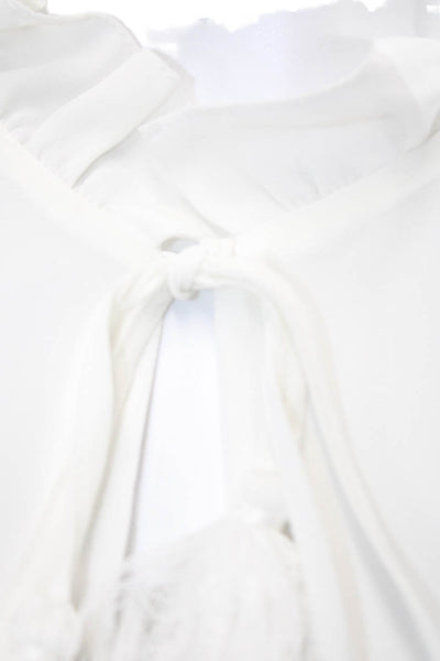 Tularosa Women's V-Neck Short Sleeves Ruffle Tiered Mini Dress White Size M
