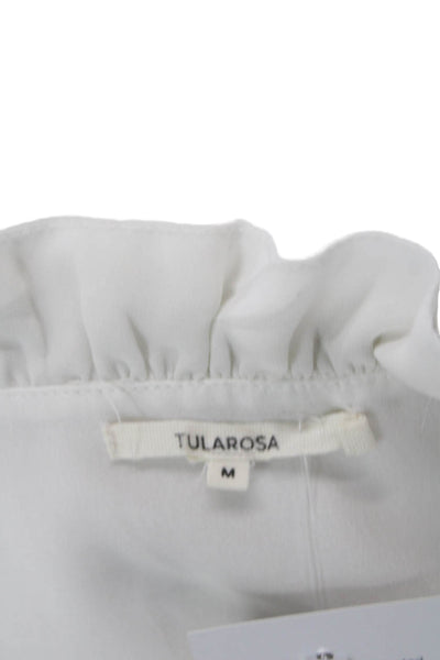 Tularosa Women's V-Neck Short Sleeves Ruffle Tiered Mini Dress White Size M