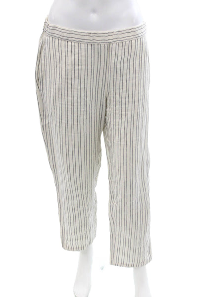 Theory Women's Pull-On Flat Front Straight Leg Pants Blue Striped Size 8
