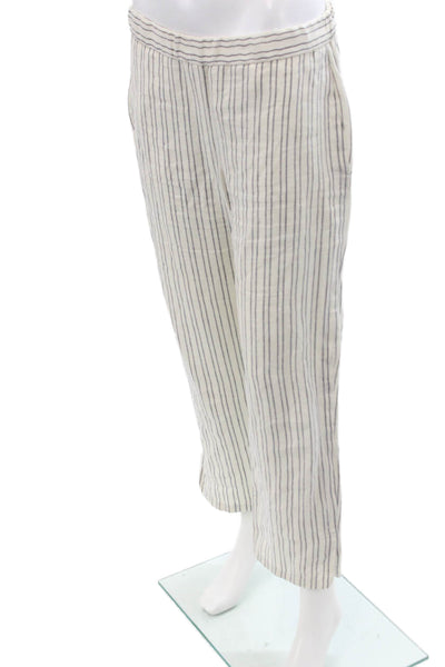 Theory Women's Pull-On Flat Front Straight Leg Pants Blue Striped Size 8