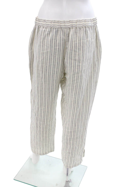 Theory Women's Pull-On Flat Front Straight Leg Pants Blue Striped Size 8
