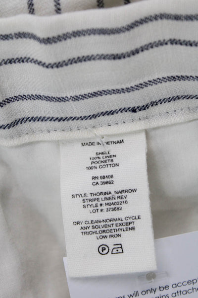 Theory Women's Pull-On Flat Front Straight Leg Pants Blue Striped Size 8